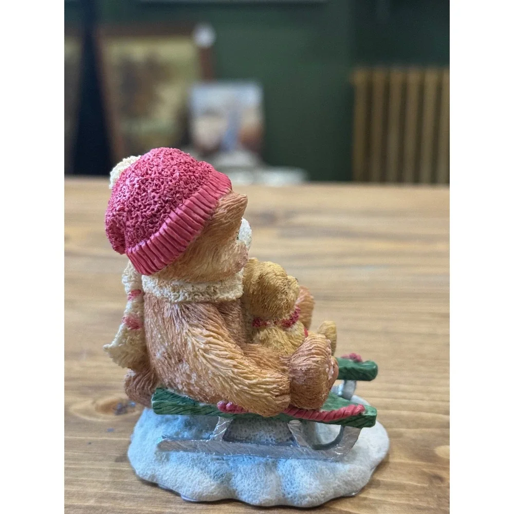 Calico Kittens Hold On To Friendship Figurine‎ Cat Teddy Bear Sled 1994